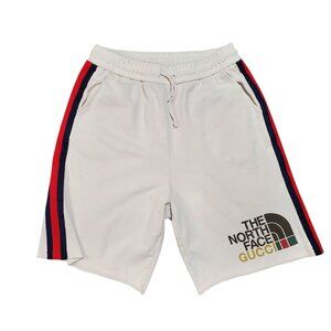 Gucci x The North Face White Athletic Shorts with Red and Navy Side Stripes